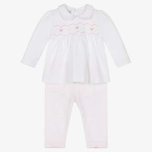 Magnolia Baby-طقم بنطلون قطن بيما لون أبيض وزهري للمولودات | Childrensalon Outlet