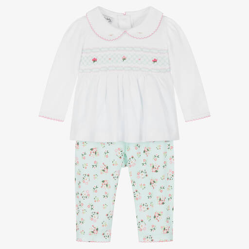 Magnolia Baby-Белая рубашка и зеленые брюки из хлопка | Childrensalon Outlet