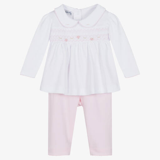 Magnolia Baby-Baby Girls White & Pink Cotton Trouser Set | Childrensalon Outlet