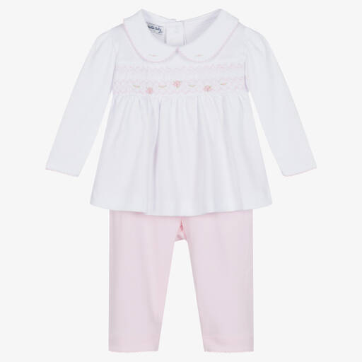 Magnolia Baby-Baumwollhosen-Set in Weiß und Rosa | Childrensalon Outlet