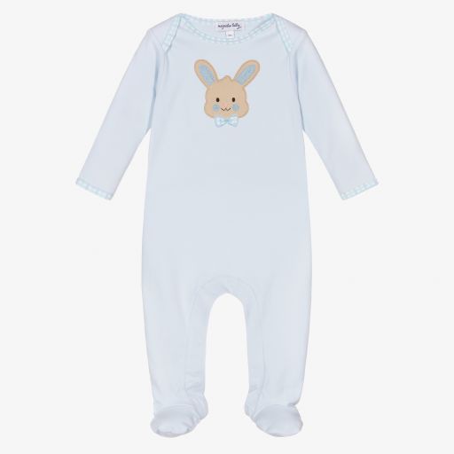 Magnolia Baby-Blue Cotton Bunny Babygrow | Childrensalon Outlet