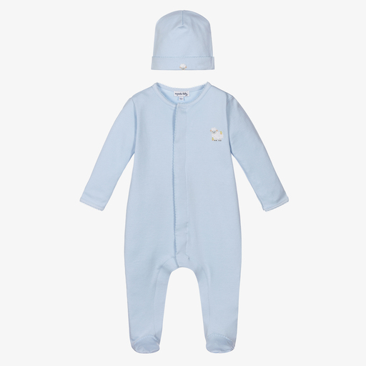 Magnolia Baby-طقم بيبي غرو وقبعة قطن بيما جيرسي لون أزرق للمواليد | Childrensalon Outlet