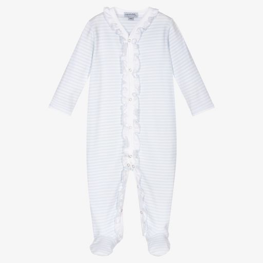 Magnolia Baby-Blue Pima Cotton Babygrow | Childrensalon Outlet