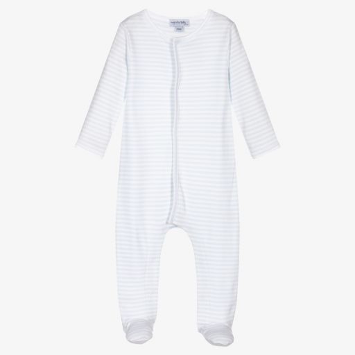 Magnolia Baby-Blue Pima Cotton Babygrow | Childrensalon Outlet