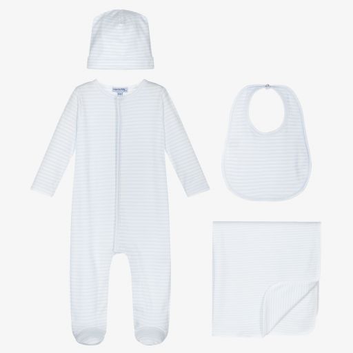 Magnolia Baby-Blue Pima Cotton Babysuit Set | Childrensalon Outlet