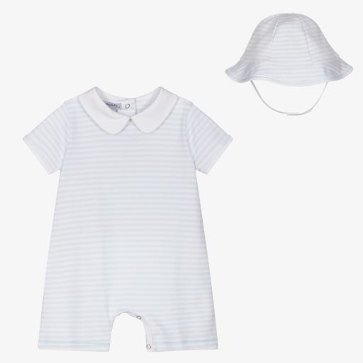 Magnolia Baby-Blue Pima Cotton Babysuit Set | Childrensalon Outlet