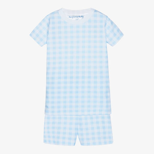 Magnolia Baby-Blue Spring Baby Checks Pima Cotton Pyjamas | Childrensalon Outlet