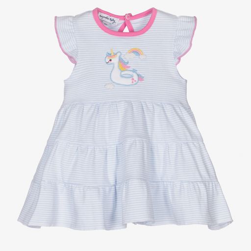 Magnolia Baby-Blue Unicorn Baby Dress Set | Childrensalon Outlet