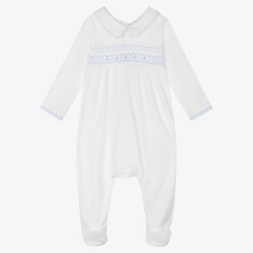 Magnolia Baby-Boys White Cotton Smocked Babygrow | Childrensalon Outlet