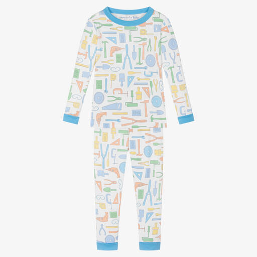 Magnolia Baby-Boys White Pima Cotton All My Tools Pyjamas | Childrensalon Outlet