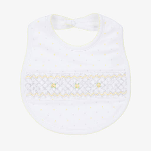 Magnolia Baby-مريلة مطرزة سموكينغ قطن بيما لون أبيض | Childrensalon Outlet