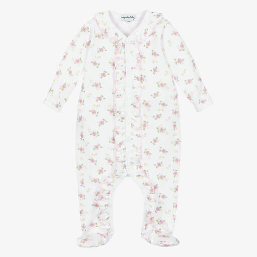 Magnolia Baby-Розовый хлопковый комбинезон с розами | Childrensalon Outlet