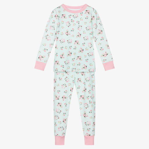 Magnolia Baby-بيجاما قطن لون زهري وأخضر بطبعة ورود للبنات | Childrensalon Outlet