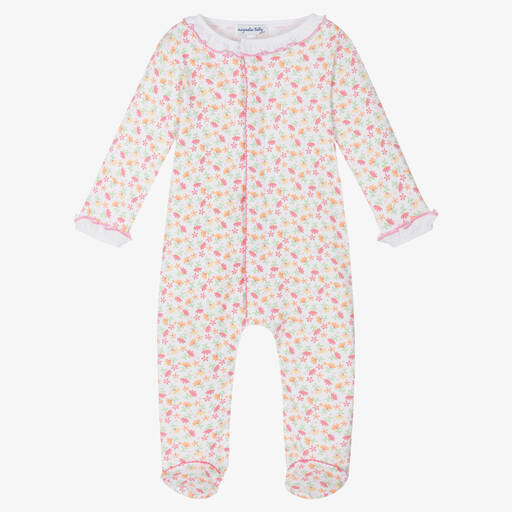 Magnolia Baby-Белый хлопковый комбинезон с осенними листьями | Childrensalon Outlet