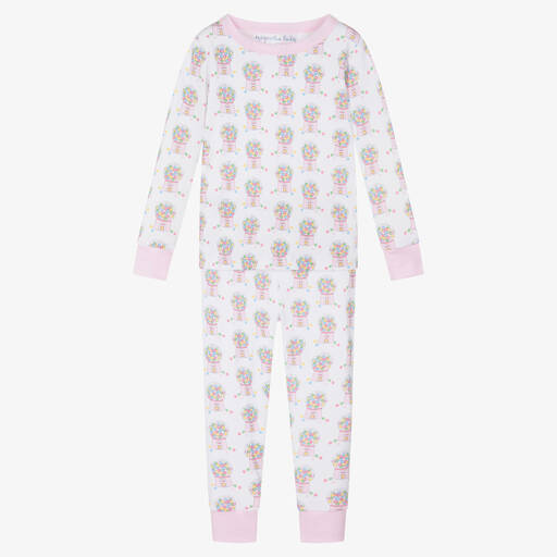 Magnolia Baby-Girls White & Pink Cotton Gumball Pyjamas | Childrensalon Outlet