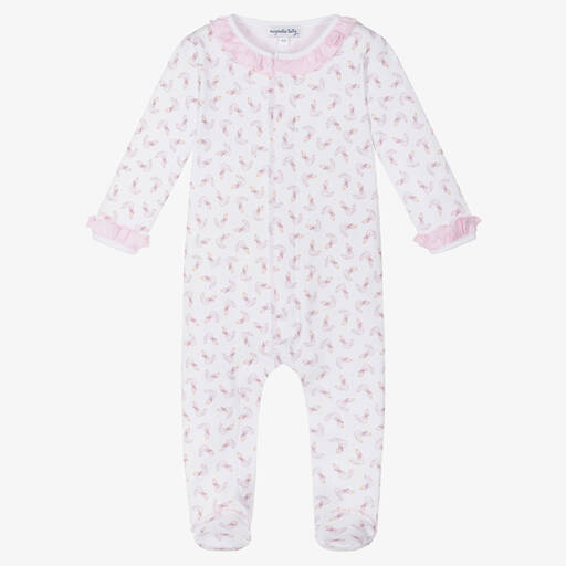 Magnolia Baby-Princess Swan Strampler Weiß & Rosa | Childrensalon Outlet