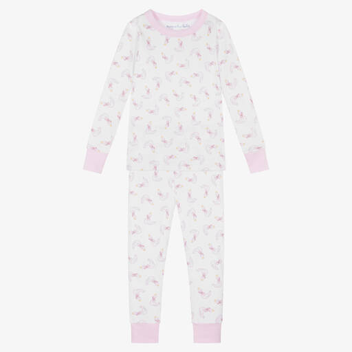 Magnolia Baby-Pyjama blanc et rose motif cygne | Childrensalon Outlet
