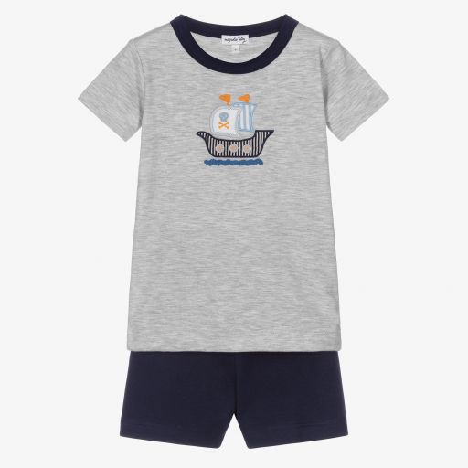 Magnolia Baby-Grey Cotton Pirates Pyjamas | Childrensalon Outlet