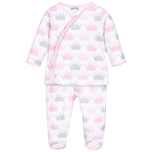 Magnolia Baby-بيبي غرو قطعتين قطن بيما لون أبيض وزهري للبنات | Childrensalon Outlet