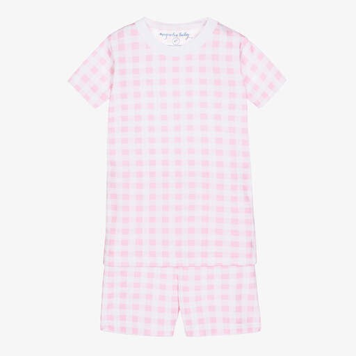 Magnolia Baby-Pink Spring Baby Checks Pima Cotton Pyjamas | Childrensalon Outlet