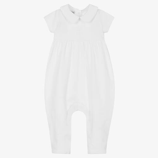 Magnolia Baby-White Blessed Cross Pima Cotton Babygrow | Childrensalon Outlet