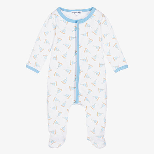 Magnolia Baby-بيبي غرو قطن بيما لون أبيض وأزرق للمواليد | Childrensalon Outlet