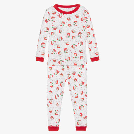 Magnolia Baby-White Cotton & Red Winking Santa Pyjamas | Childrensalon Outlet