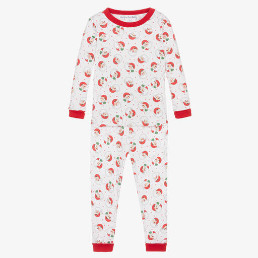 Magnolia Baby-White Cotton & Red Winking Santa Pyjamas | Childrensalon Outlet