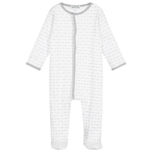 Magnolia Baby-White Pima Cotton Babygrow | Childrensalon Outlet