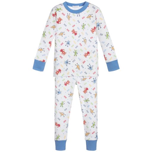 Magnolia Baby-بيجاما قطن بيما لون أبيض وأزرق للأولاد | Childrensalon Outlet