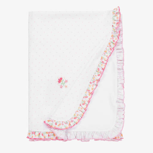 Magnolia Baby-White & Pink Pima Cotton Ruffle Blanket (78cm) | Childrensalon Outlet