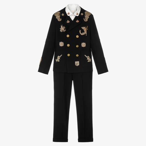 Maison Ava-Boys Black & Gold Embroidered Baroque Suit  | Childrensalon Outlet