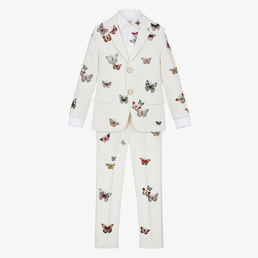 Maison Ava-Boys Ivory Embroidered Butterfly Suit | Childrensalon Outlet
