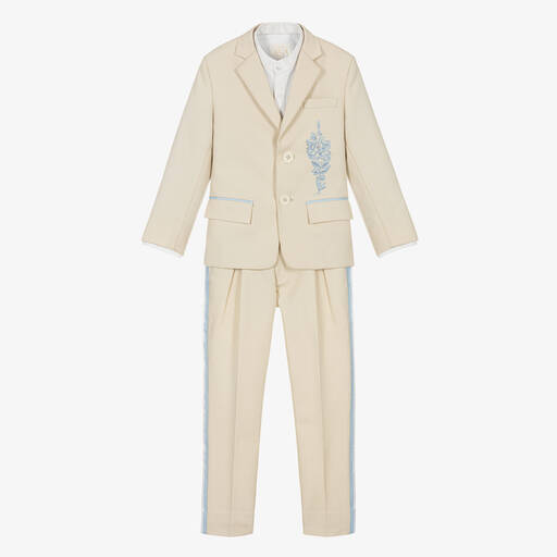 Maison Ava-Boys Ivory Embroidered Floral Suit | Childrensalon Outlet