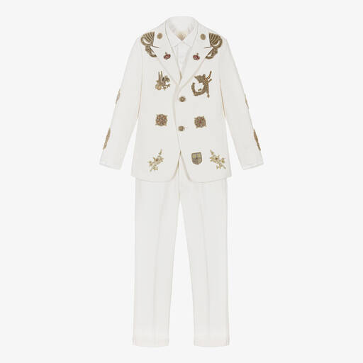 Maison Ava-Boys Ivory & Gold Baroque Crest Suit | Childrensalon Outlet