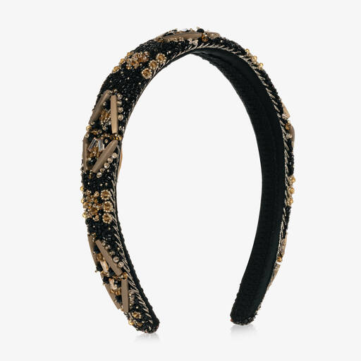 Maison Ava-Girls Black & Gold Beaded Hairband | Childrensalon Outlet