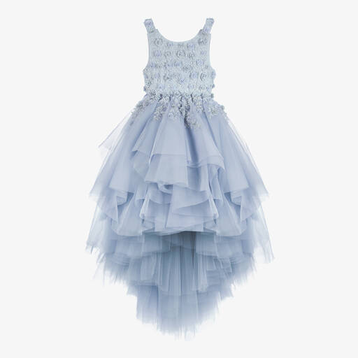 Maison Ava-Girls Blue Embroidered Tulle & Satin Organza Dress | Childrensalon Outlet