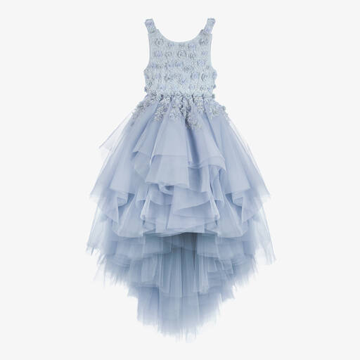 Maison Ava-Robe bleue brodée tulle et organza | Childrensalon Outlet