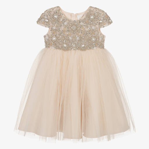 Maison Ava-Girls Pink Pleated Tulle Crystal Dress | Childrensalon Outlet