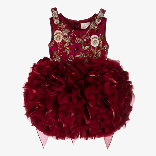 Maison Ava-Besticktes Satin-Organza-Kleid rot | Childrensalon Outlet