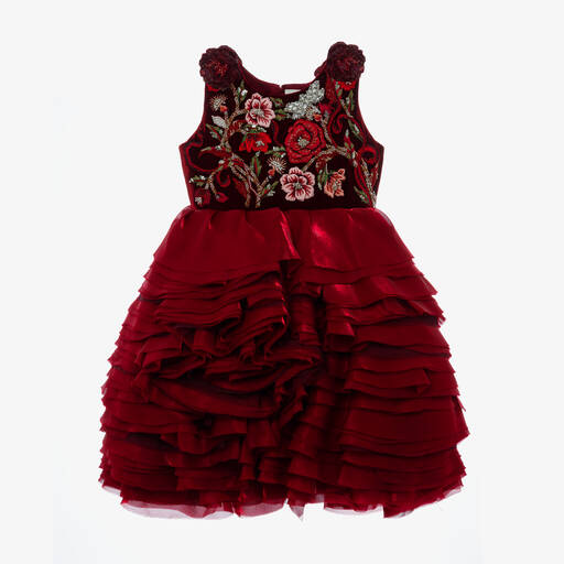 Maison Ava-Robe rouge velours et organza fille | Childrensalon Outlet