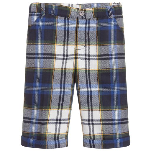 Malvi & Co-Boys Blue & Green Check Shorts | Childrensalon Outlet