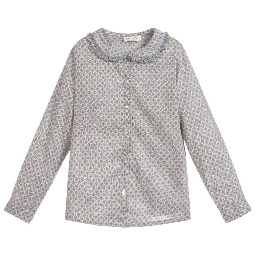 Malvi & Co-Girls Grey & Blue Cotton Shirt | Childrensalon Outlet