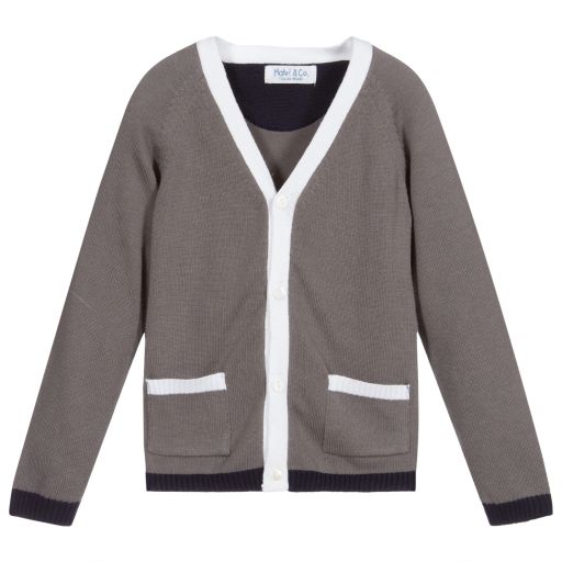 Malvi & Co-Grey Cotton Knitted Cardigan | Childrensalon Outlet