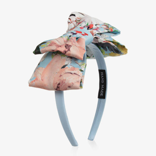 Mama Luma-Blauer Satinhaarreif mit Blumen | Childrensalon Outlet