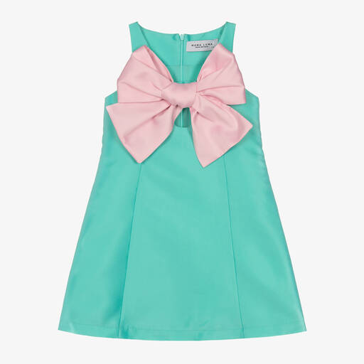 Mama Luma-Girls Green Bow Satin Dress | Childrensalon Outlet