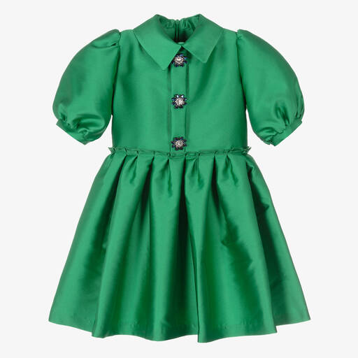 Mama Luma-Girls Green Satin Dress | Childrensalon Outlet