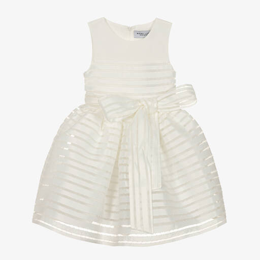Mama Luma-Girls Ivory Jacquard Organza Bow Dress | Childrensalon Outlet