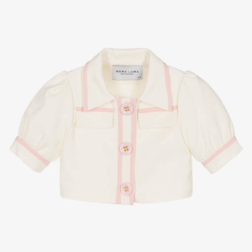 Mama Luma-Girls Ivory Puff Sleeve Top | Childrensalon Outlet