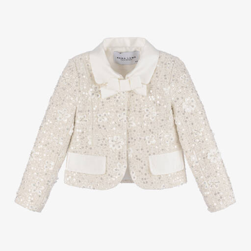 Mama Luma-Girls Ivory Sparkle Tweed Jacket | Childrensalon Outlet